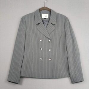 Le Suit Jacket Long Sleeve Double Breasted Lined Striped Blazer Gray Size 6